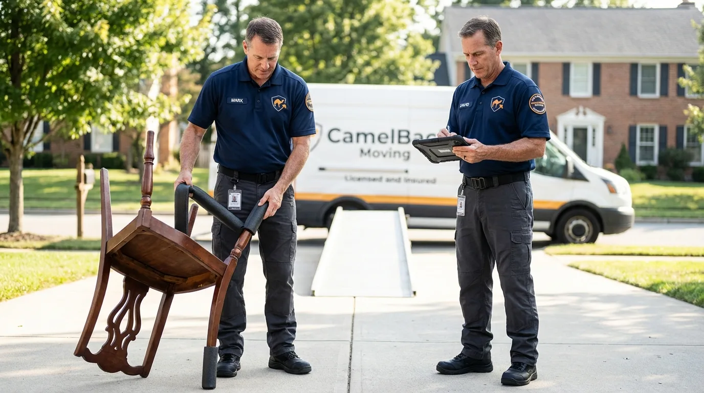 Movers inspecting furniture for damage prevention before loading in Atlantic City, NJ